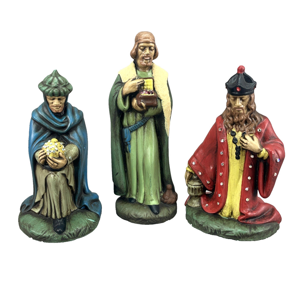 Vtg Holland Mold 3 Wise Men Ceramic Hand Painted 8" Tall Nativity Figurines Xmas